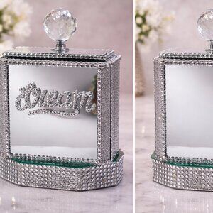 Silver Rhinestone Dream Glass Keepsake Box Mirrored Jewelry Holder